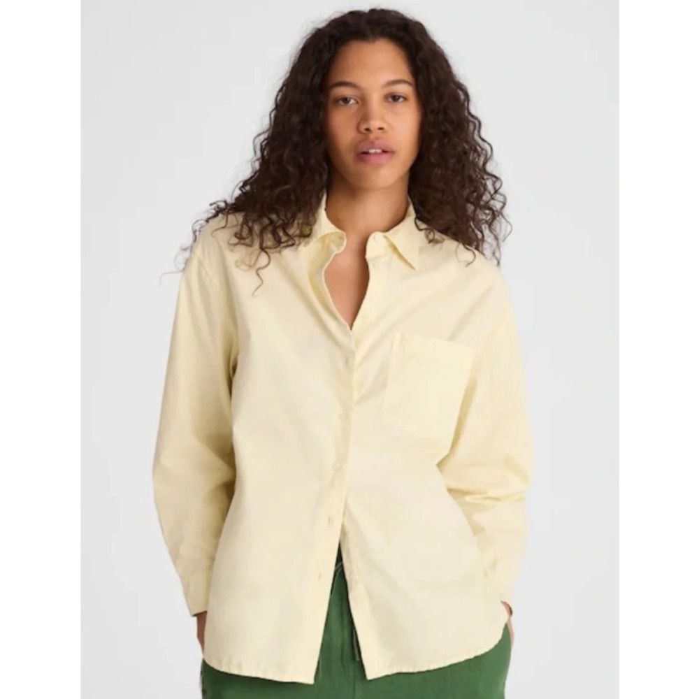 Madewell Shirt Womens XL Sheer Pineapple Yellow Easy Button Down Poplin NY392 - Picture 2 of 9